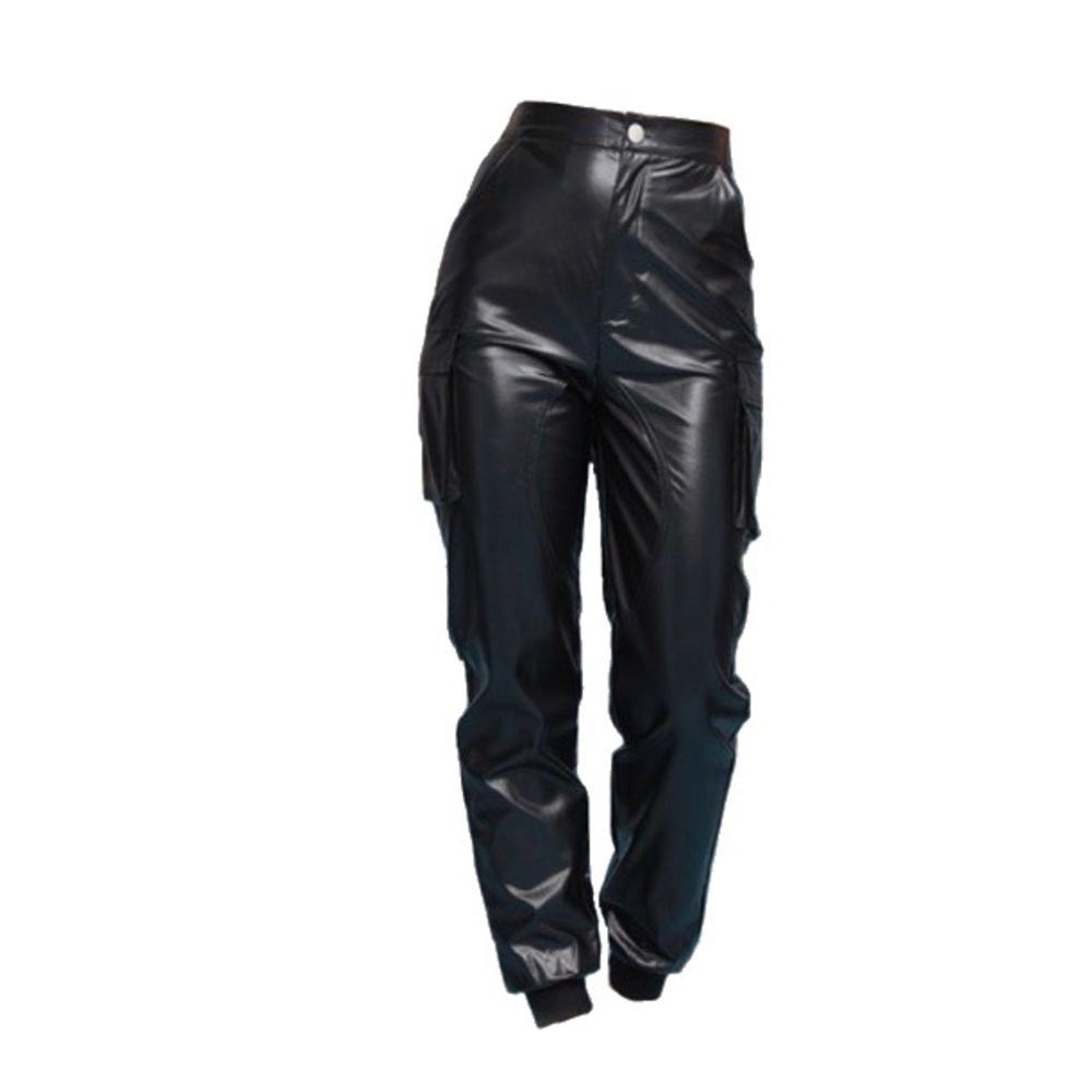Leather high waisted joggers
